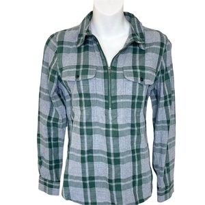 Madewell Green and Gray Plaid Flannel Quarter Zip Pullover Shirt Size Small